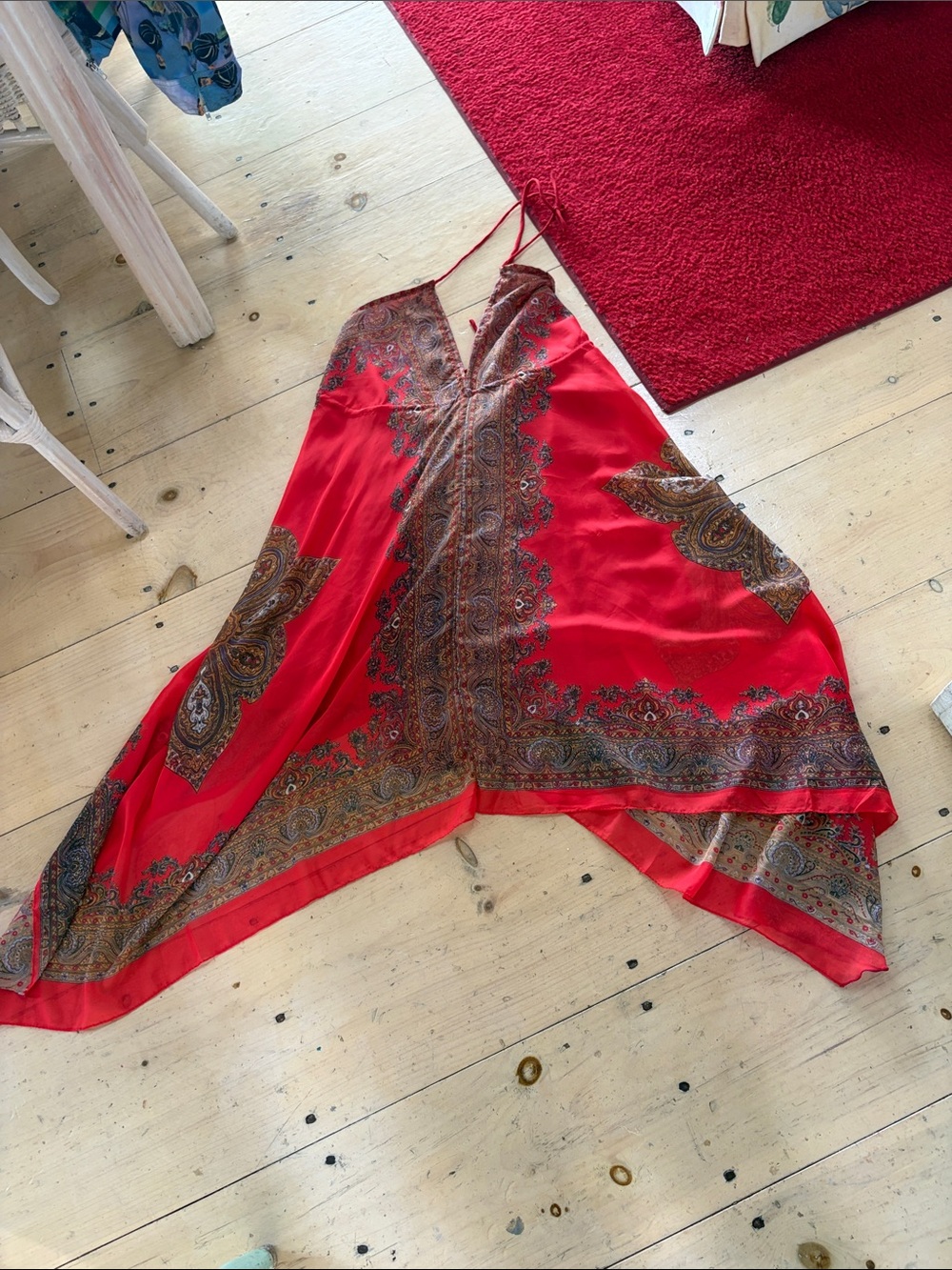 Source Unknown Red Paisley Satin Slip Dress with Paisley Border